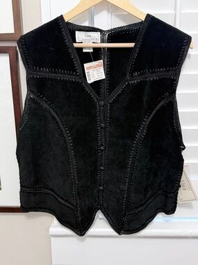 Lisa International Suede & Crochet Vest Large